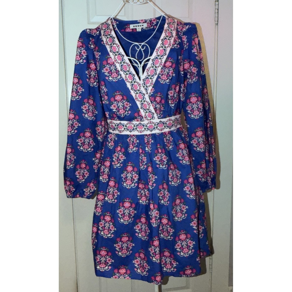 Boden Mya Cotton Short Dress Bright Blue, Wildflower Stamp Size 8R